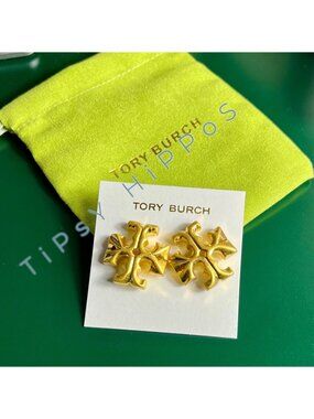 ***NEW!! Tory Burch Gold Roxanne Stud LOGO earrings